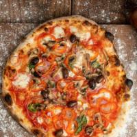 Vegetariana Pizza
 · Vegetarian. Hand crush tomato, mozzarella, peppers, mushrooms, onions, black olives, articho...