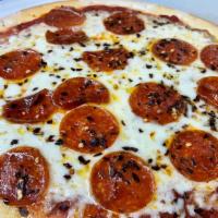 Pizza Pepperoni · Tomato sauce, oregano, mozzarella, black pepper, extra virgin olive oil, pepperoni