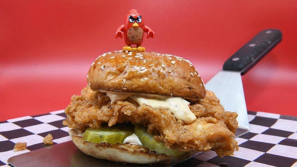Angry Bird · Cluck’s signature sandwich that tops all others in the chicken sandwich wars. breaded with Cluck’s secret spice blend, pickle chips, and Cluck sauce