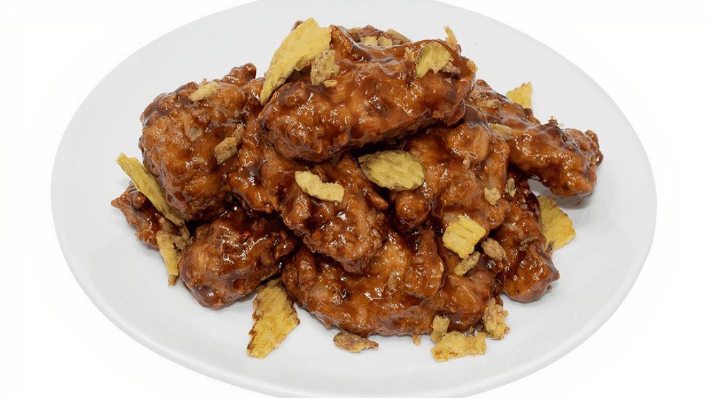 Bbq Chile Crunch · 10 Wings tossed in bourbon BBQ sauce & topped with crispy jalapeños