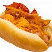 K-Town Dogs · 3 Little dogs topped with Korean BBQ sauce, cheddar cheese & bacon