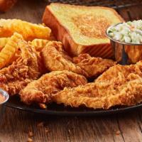 Chicken Finger Plate - 5 Fingers · Chicken Fingerz™, Crinkle Fries, Texas Toast, Cole Slaw, Zax Sauce®, and a small sized Coca-...