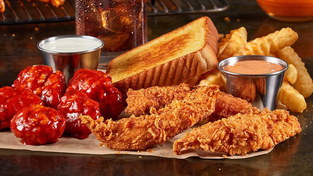 Boneless Wings & Things · You don't have to make a choice between hand-breaded goodness and finger-licking deliciousness. Chicken Fingerz™, Boneless Wings, Crinkle Fries, Texas Toast, Zax Sauce®, Ranch Sauce, and a small sized Coca-Cola Freestyle® drink, over 100 refreshing choices available in-store. (1480-1920 Cal)