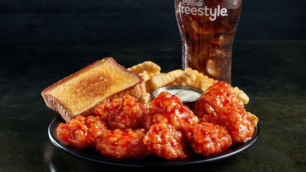 Great 8 Boneless Wings Meal · Eight of our tender, tasty boneless wings tossed in your choice of sauce, served with Texas Toast and Ranch Sauce, Crinkle Fries, and a small Coca-Cola Freestyle® drink.