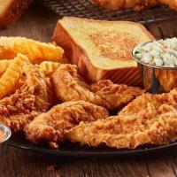 Chicken Finger Plate - Buffalo 6 Fingers · Buffalo Chicken Fingerz™, Crinkle Fries, Texas Toast, Cole Slaw, Ranch Sauce, and a small si...