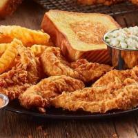 Chicken Finger Plate - Buffalo 4 Fingers · Buffalo Chicken Fingerz™, Crinkle Fries, Texas Toast, Cole Slaw, Ranch Sauce, and a small si...