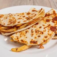 Quesadillas · 3 units flour tortilla and mozzarella cheese.