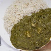 Palak Paneer · Cubes of cheese, simmered in puréed spinach and cream