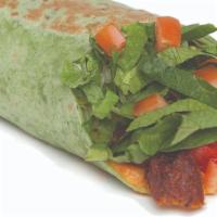 Falafel Hummus Wrap Meal · Vegan. Comes with roasted red peppers, cucumbers, red onions, lettuce, and tomatoes in a spi...