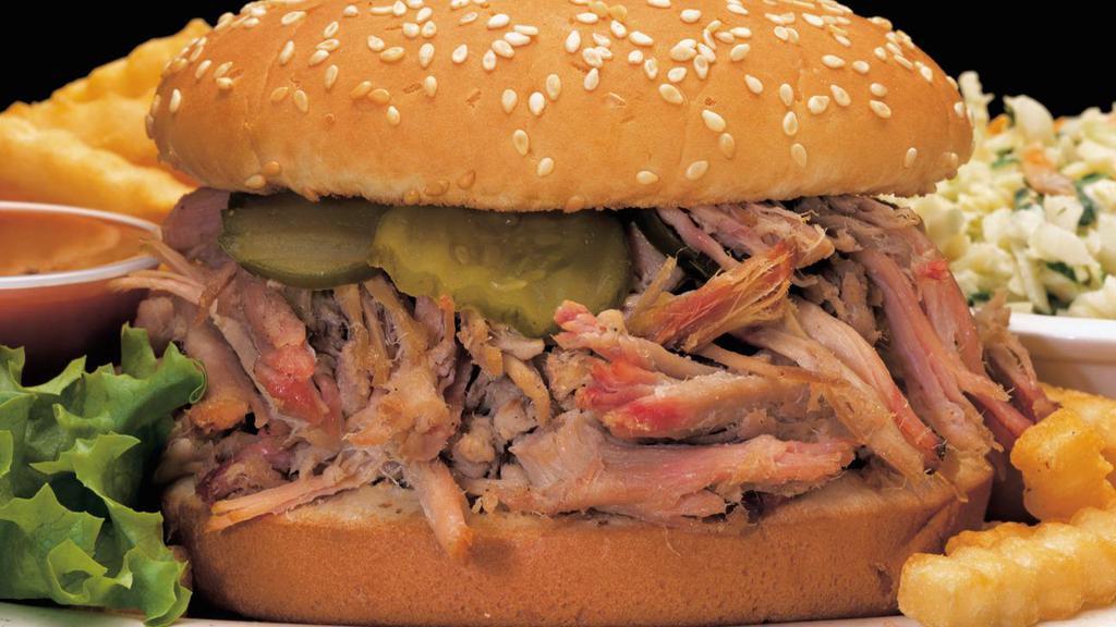 Carolina Pulled Pork · Served with your choice of one creamy coleslaw, french fries, mashed potatoes and gravy, baked or sweet potato, and bbq beans or country vegetables.