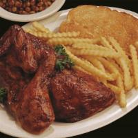 Big Half A Chicken · All dinners include garlic toast and your choice of two creamy coleslaw, french fries, baked...
