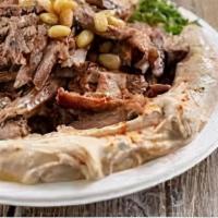 Hummus Shawarma · Ground chickpeas with slice baby chicken