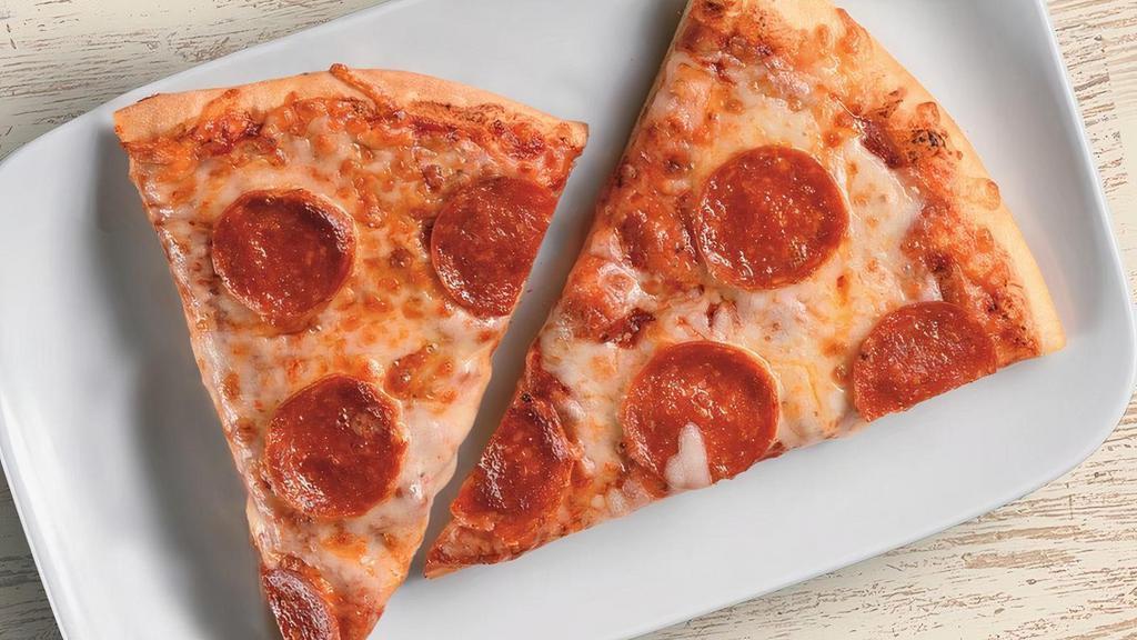 Double Slice Pepperoni Pizza · Two slices of pepperoni pizza made with vine-ripened tomato sauce, mozzarella cheese, and provolone cheese.