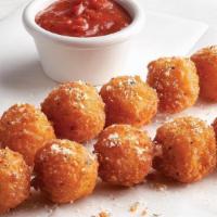 Fried Mozzarella Skewers · Two skewers of fried mozzarella cubes. Served with your choice of Alfredo or marinara sauce.