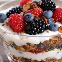Four Berry Parfait · Strawberry, Blueberry, Blackberry, Raspberry, Granola w/ Chobani Greek Yogurt Non-Fat Plain