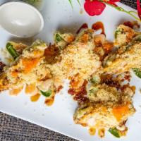 Jalapeño Popper · Jalapeño, filled with spicy tuna & cream cheese, deep fried, topped with spicy mayo, eel sau...