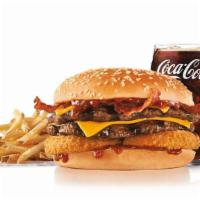 Double Western Bacon Cheeseburger® Combo · Two charbroiled all-beef patty, two strips of bacon,  American cheese, two crispy onion ring...