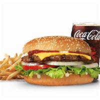 Famous Star® With Cheese Combo · Charbroiled All-Beef Patty, Melted American cheese, lettuce, tomato, sliced onions, dill pic...