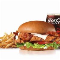 Charbroiled Chicken Club Sandwich Combo · A charbroiled chicken breast, two strips of bacon, melted Swiss cheese, lettuce, tomato and ...