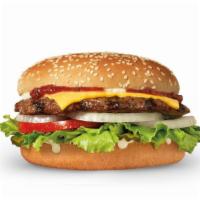 Famous Star® With Cheese  · Charbroiled All-Beef Patty, Melted American cheese, lettuce, tomato, sliced onions, dill pic...
