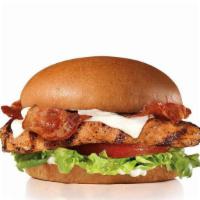 Charbroiled Chicken Club Sandwich · A charbroiled chicken breast, two strips of bacon, melted Swiss cheese, lettuce, tomato and ...