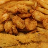 Fish & Shrimp Snack Basket · A choice of 1 pc fish, 10 shrimp, and fries.