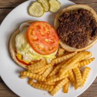 Hamburger (7 Oz) · mustard, ketchup, mayo, onion, pickles, lettuce, tomato