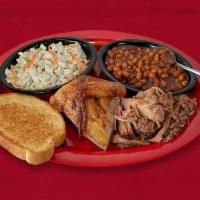Chicken & Pork · 1/4 BBQ Chicken and Pulled Pork. Served with BBQ beans, coleslaw and garlic bread.