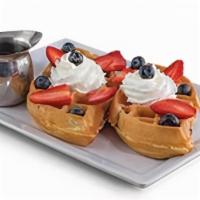 Berry Bo Berry · Traditional waffle, blackberries,. strawberries, raspberries, blueberries,. topped with whip...