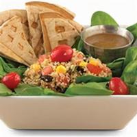 Quinoa Salad · White grain quinoa with pico de gallo, black. beans, corn, and cherry tomatoes served. on a ...