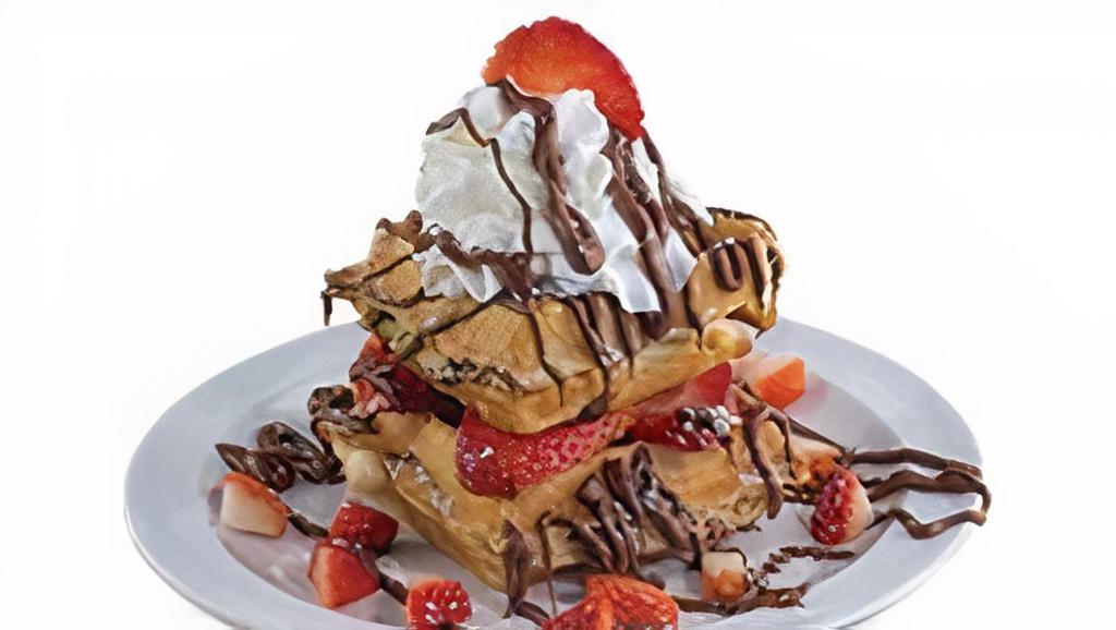 Stuffed Nutella · Traditional waffle, Nutella spread,. whip cream, strawberries, and. Nutella drizzle.