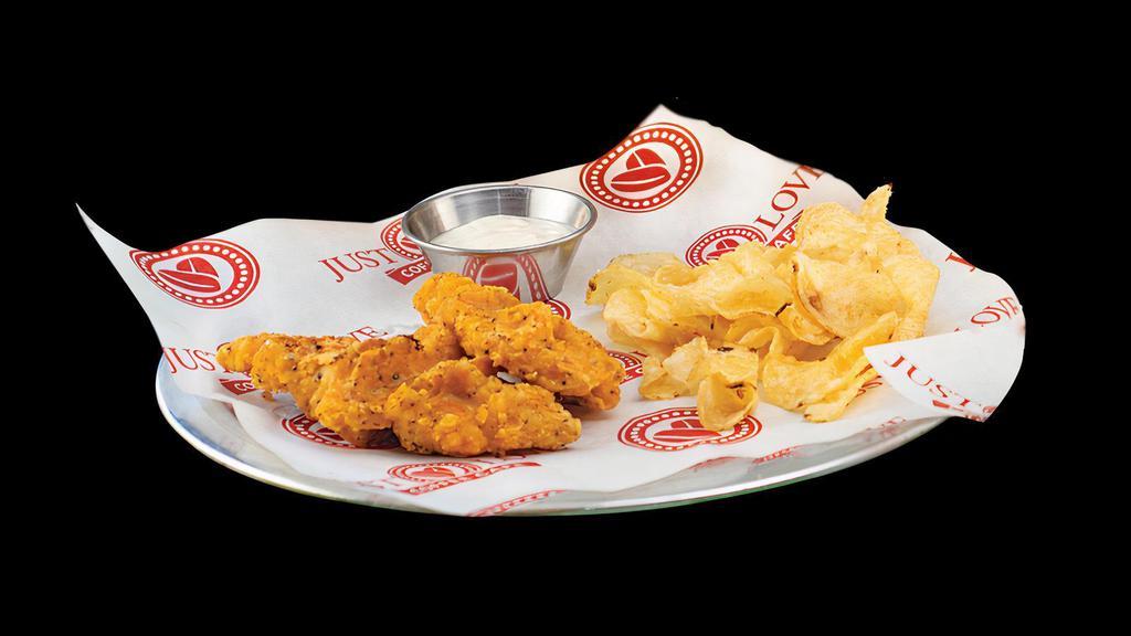 Kids Chicken Fingers · 2 Chicken Tenders served with ranch and chips or fruit.