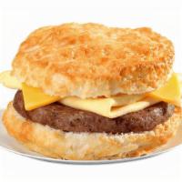Sausage Egg & Cheese Biscuit · Eggs, country style sausage and American cheese on a made-from-scratch buttermilk biscuit. .