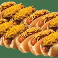 12 Chili Cheese Pups · This fully loaded Chili Cheese Pup will have you drooling. Submerged beneath our chili, spri...