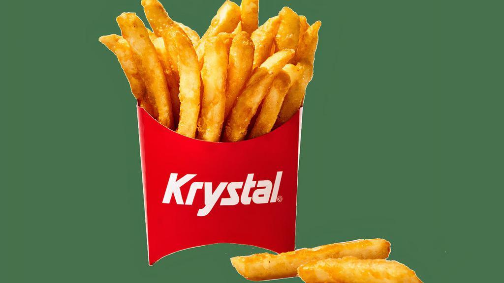 Fries · A Krystal standard, but there’s nothing “standard” about them; square-cut, deep-fried perfect potato strips, served nice and hot – salty, yummy and beloved by all.