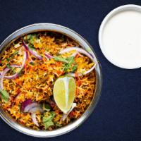 Chunky Chicken Biryani · Juicy chicken breasts cooked with Indian spices and basmati rice.