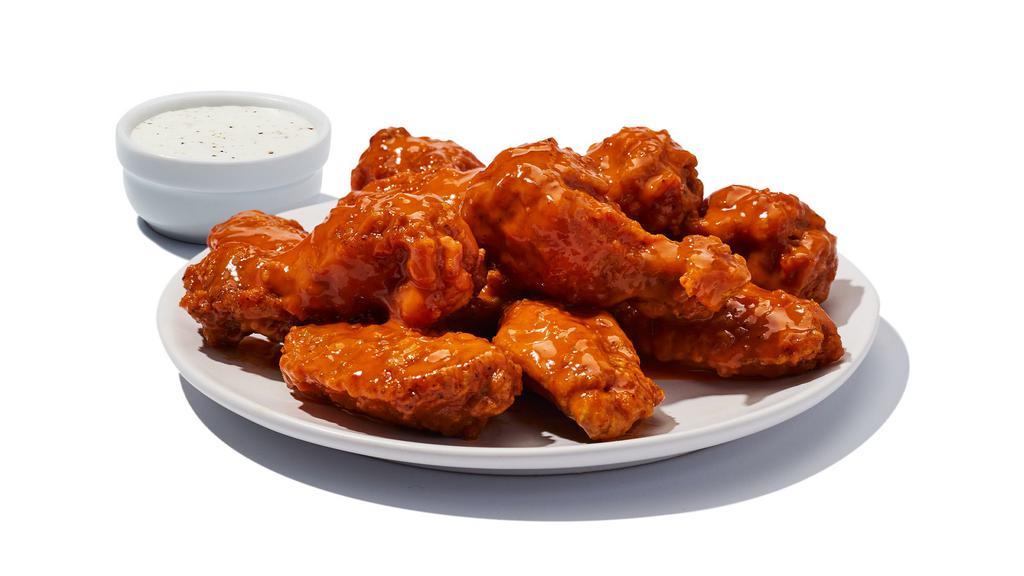 Hooters Original Style Wings · Breaded wings with your choice of sauce and dressing. 950-1360 cal | ranch or bleu cheese adds 200 cal (Calories listed are for a 10 pc)