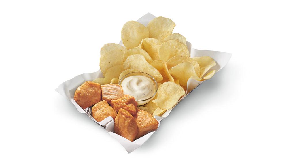 6 Piece Rotisserie-Style Chicken Bites Combo · DQ’s new 100% white meat, juicy, tender, rotisserie-style chicken bites, served with house-made Hidden Valley® Ranch dipping sauce.  Includes chips and a drink.