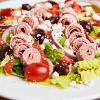 Mediterranean Salad Small · Iceberg & romaine mix with tomatoes, onions, feta cheese, pepperoncini peppers, Greek olives...