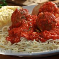 Spaghetti With Meatballs (3) · Meatballs made from our own recipe.