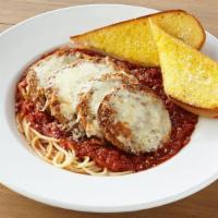 Eggplant Parmigiana · Breaded eggplant baked in our marinara sauce & topped with melted mozzarella cheese. Served ...