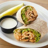 Buffalo Chicken Wrap · Grilled chicken, mozzarella, hot sauce & lettuce served with ranch or blue cheese on the sid...