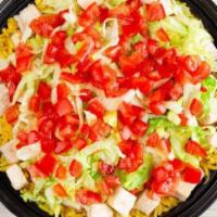 Deluxe Chop-Chop® (Large) · Freshly grilled chopped chicken breast, lettuce, and tomatoes over yellow rice (or your choi...