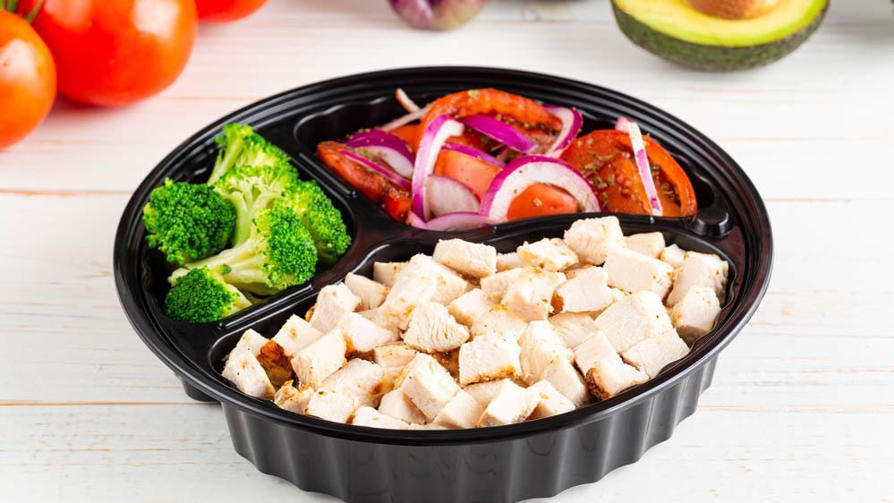 Chopped Chicken Breast Platter (Small) · Freshly grilled chopped chicken breast served on a platter, with your choice of 2 small homemade Side Orders & 2 Signature Sauces. One of the healthiest meals on the planet!
