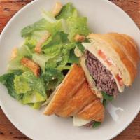 Roast Beef & Cheese Croissant · Roast Beef, provalone, tomato, spring mix, and mayonnaise on an all butter croissant.