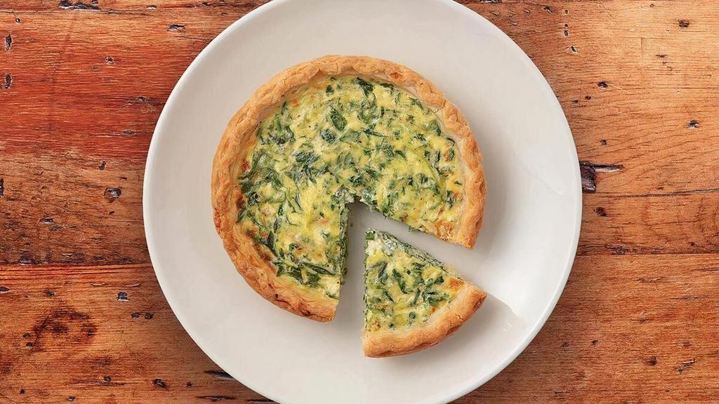 Quiche Florentine · Our house-made egg, spinach, tomato and Swiss custard baked in a buttery, flaky pie crust.