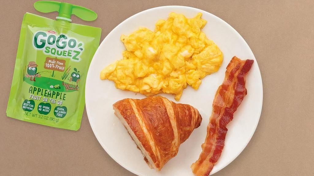 Kids Scrambled Eggs With Bacon · Served with your choice of Horizon milk or Honest Kid's Apple Juice.