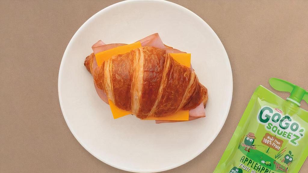 Kids Croissant Sandwich With Turkey Or Ham And Cheddar · Served with Gogo squeeZ® Applesauce. Served with your choice of Horizon milk or Honest Kid's Apple Juice.