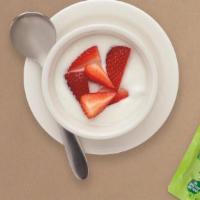 Kids Yogurt With Strawberries Or Blueberries · Yogurt topped with fresh strawberries or blueberries.