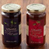 Confiture Fruit Spread · A 12.5 ounce jar of our fresh Strawberry Rhubarb or Blackberry Confiture Fruit Spread.